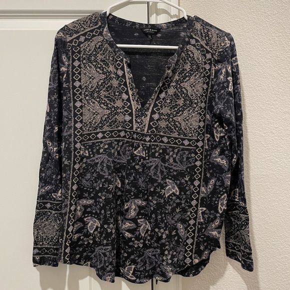 Lucky Brand V Neck split back long sleeve blouse cotton modal blend EUC - Picture 1 of 4